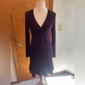 Calvin Klein Plum Pleated Mock Wrap Sweater MIDI Dress Sz M Petite